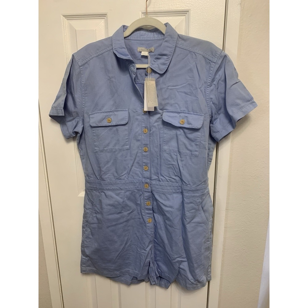 NWT Outerknown S.E.A. Sea Shortall Cotton Linen Canvas Romper Blue Large